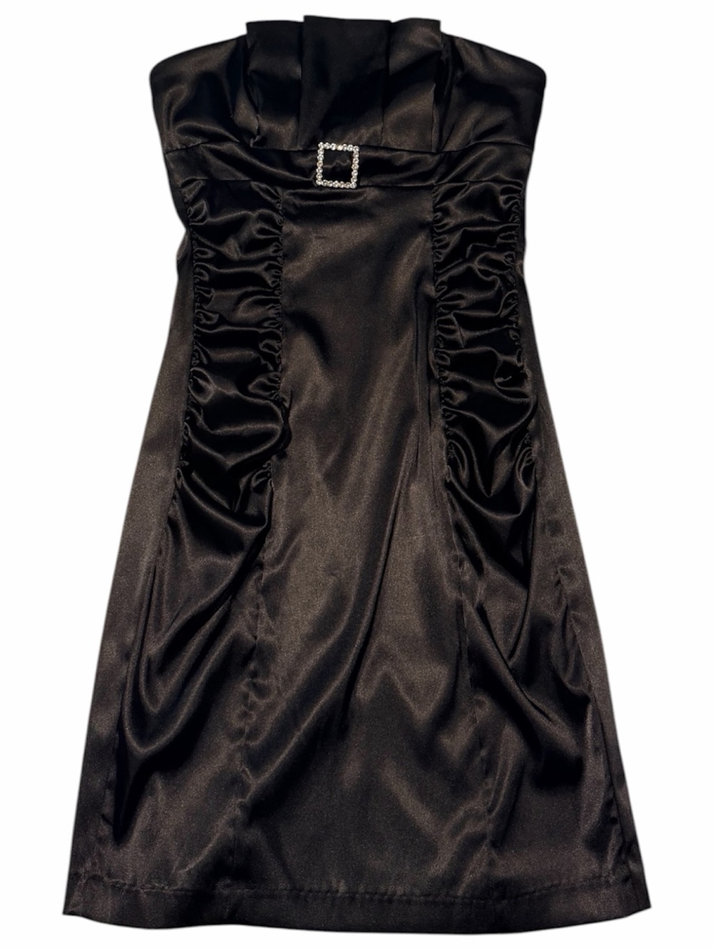 Vintage Ruby Rox Y2K Strapless Black Satin Evening Dress Juniors Size 3